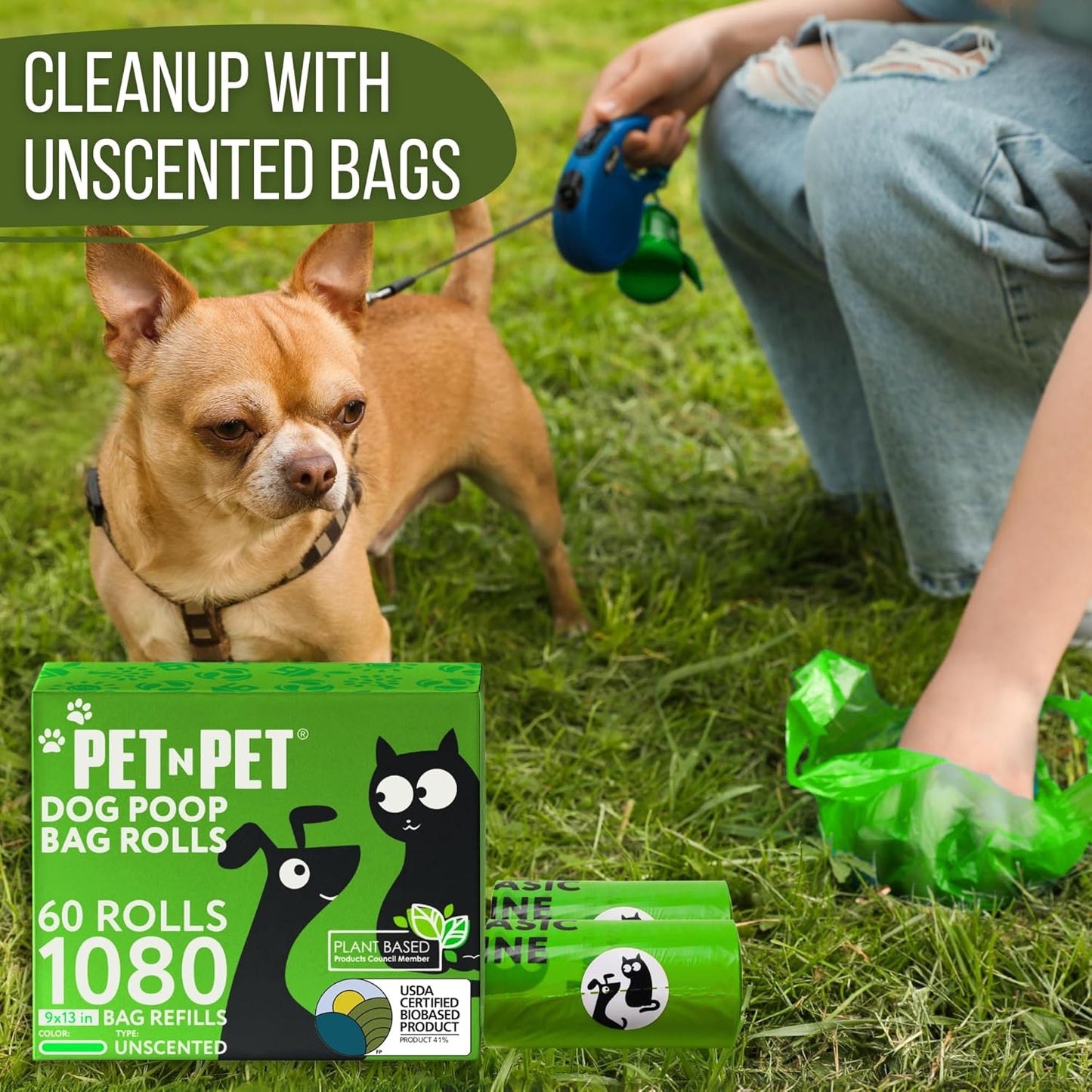 1080 Count Poo Bags Dogs USDA 41% Plant Based 72 Thick Dog Poop Bags Rolls 9X13 Leak-Proof Unscented
