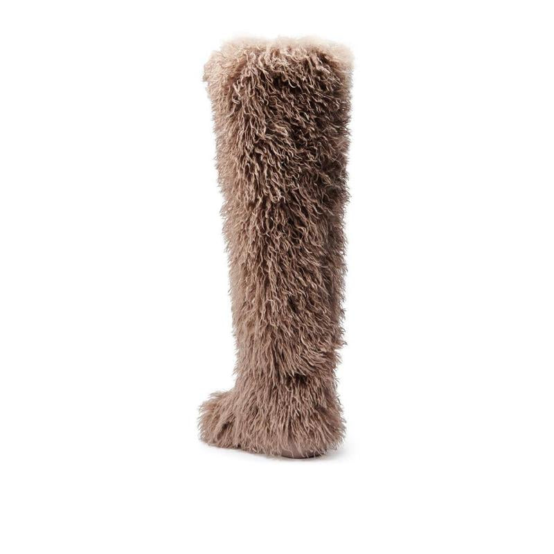 AZALEA WANG TEMPLETON TAUPE FAUX POODLE FUR over the KNEE BOOT