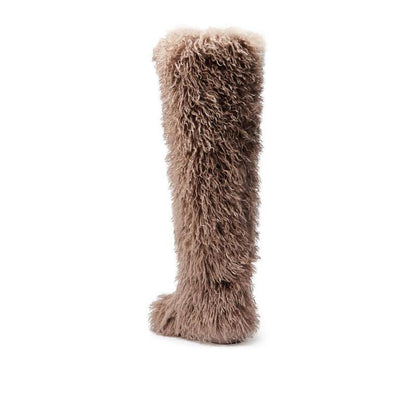 AZALEA WANG TEMPLETON TAUPE FAUX POODLE FUR over the KNEE BOOT