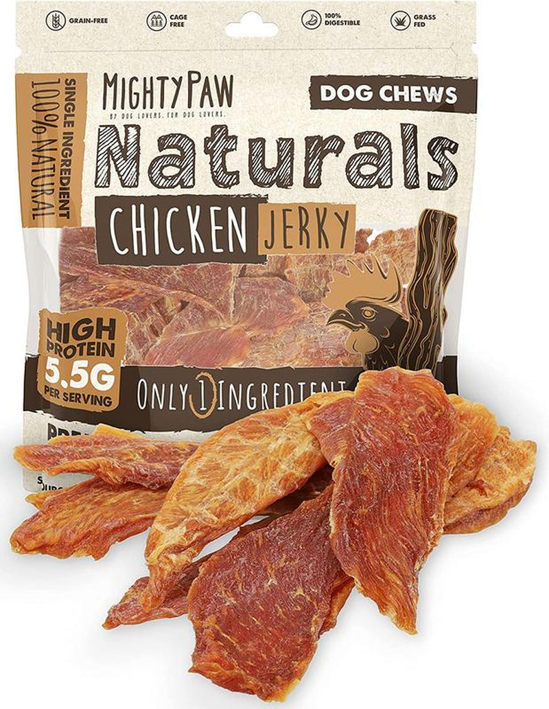 Mighty Paw Naturals Chicken Jerky Dog Treats - Grain-Free High-Protein Snack for Pups, 100% Natural, Cage-Free, Gluten-Free, Chemical-Free, Nutrient-Rich, Low Fat, Mess-Free, Digestible