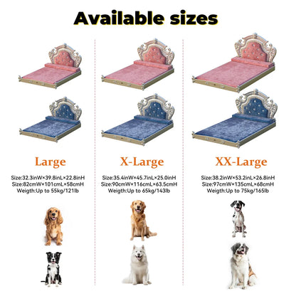 Stunning Large Dog Bed with Headboard Thicken Soft Dutch Velvet Pet Sofa Bed Elevated Frame Pet Lounge Bed for Medium Large Dogs