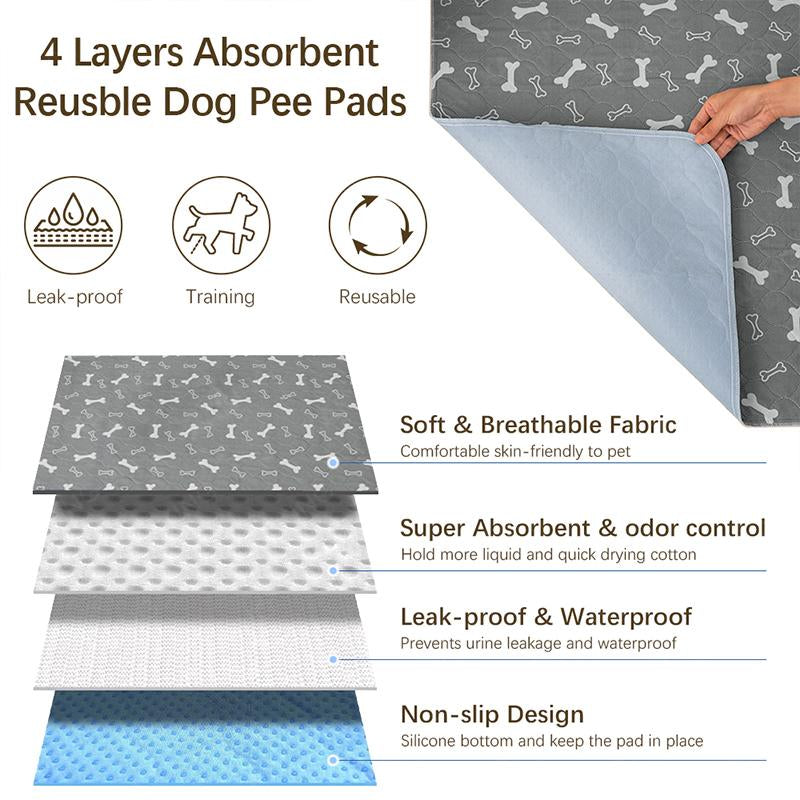 XAKING Washable Pets Pee Pads 2-Pack & Multiple Sizes - Stylish, Non-Slip, Leak-Proof & Ultra-Absorbent Reusable Mats for Crate, Floor & Dog Training