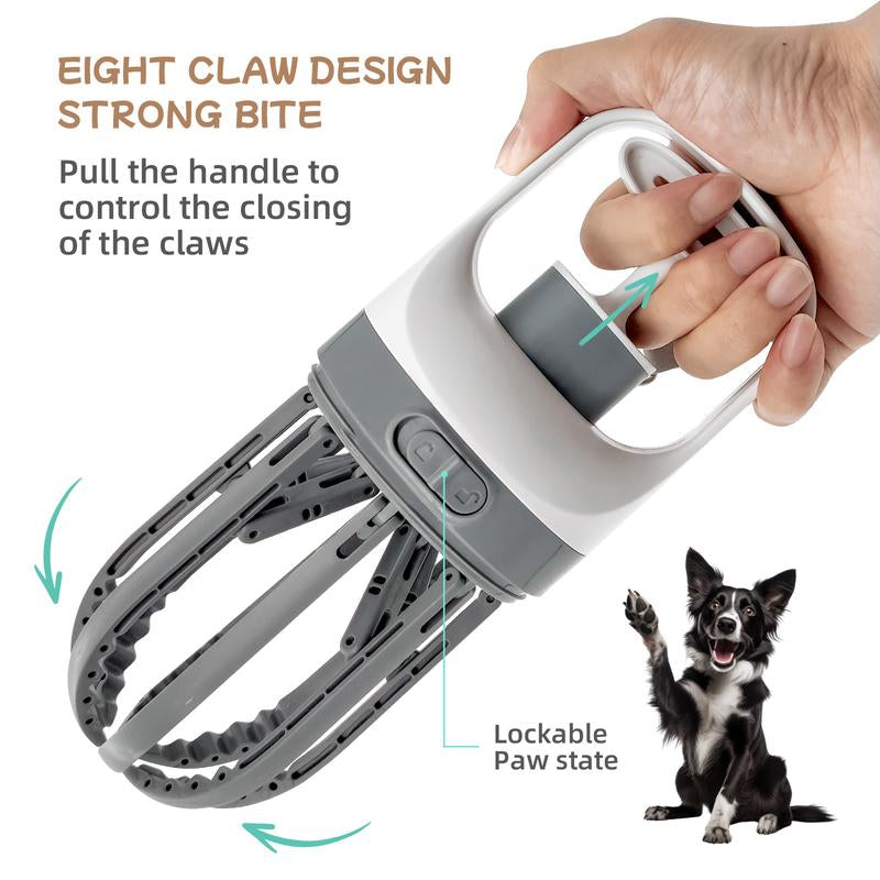 Portable Dog Pooper Scooper, 2-In-1 No Touch Handheld Claw with Bag Dispenser, Lightweight Waste Cleaner for Grass, Concrete Surfaces