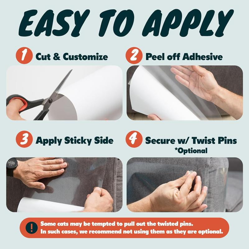AISOON 12 Pack anti Cat Scratch Furniture Protector, Couch Protector from Cat Claws - Heavy-Duty, Easy-To-Apply Scratching Deterrent and Shield for Sofa Corners, Walls, Doors- with 50 Twist Pins
