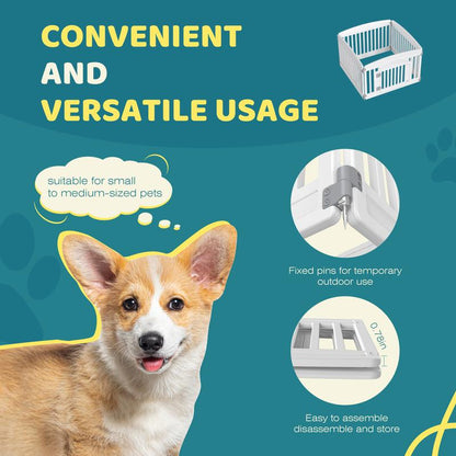 Pettrove - Plastic Pet Playpen, Durable Puppy Playpen with Lockable Door and Non-Slip Bottom, Portable Indoor Outdoor Puppy Pen