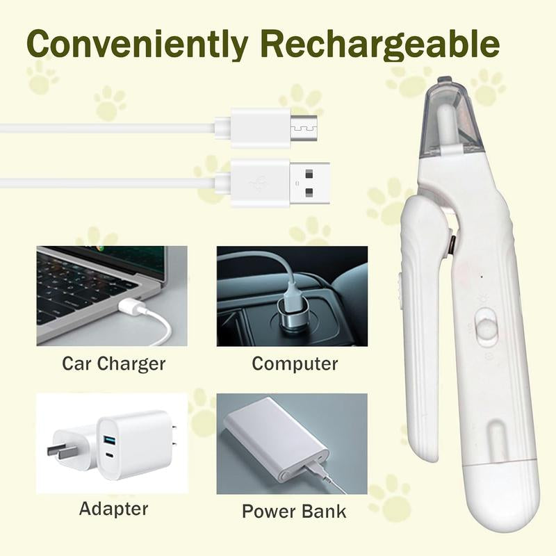 【Tiktokshopfalldealsforyou】2-In-1 Cat and Dog Pet Nail Clipper - USB Rechargeable with LED Light and Safety Guard to Prevent Over-Trimming, Professional Grooming Tool for Cats, Simple and Safe Essential Pet Care Item, White