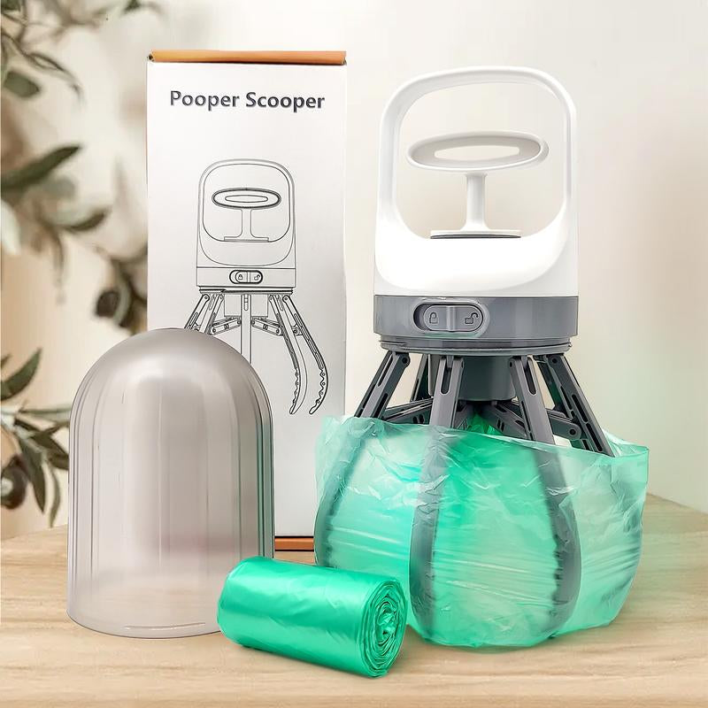 Portable Dog Pooper Scooper, 2-In-1 No Touch Handheld Claw with Bag Dispenser, Lightweight Waste Cleaner for Grass, Concrete Surfaces