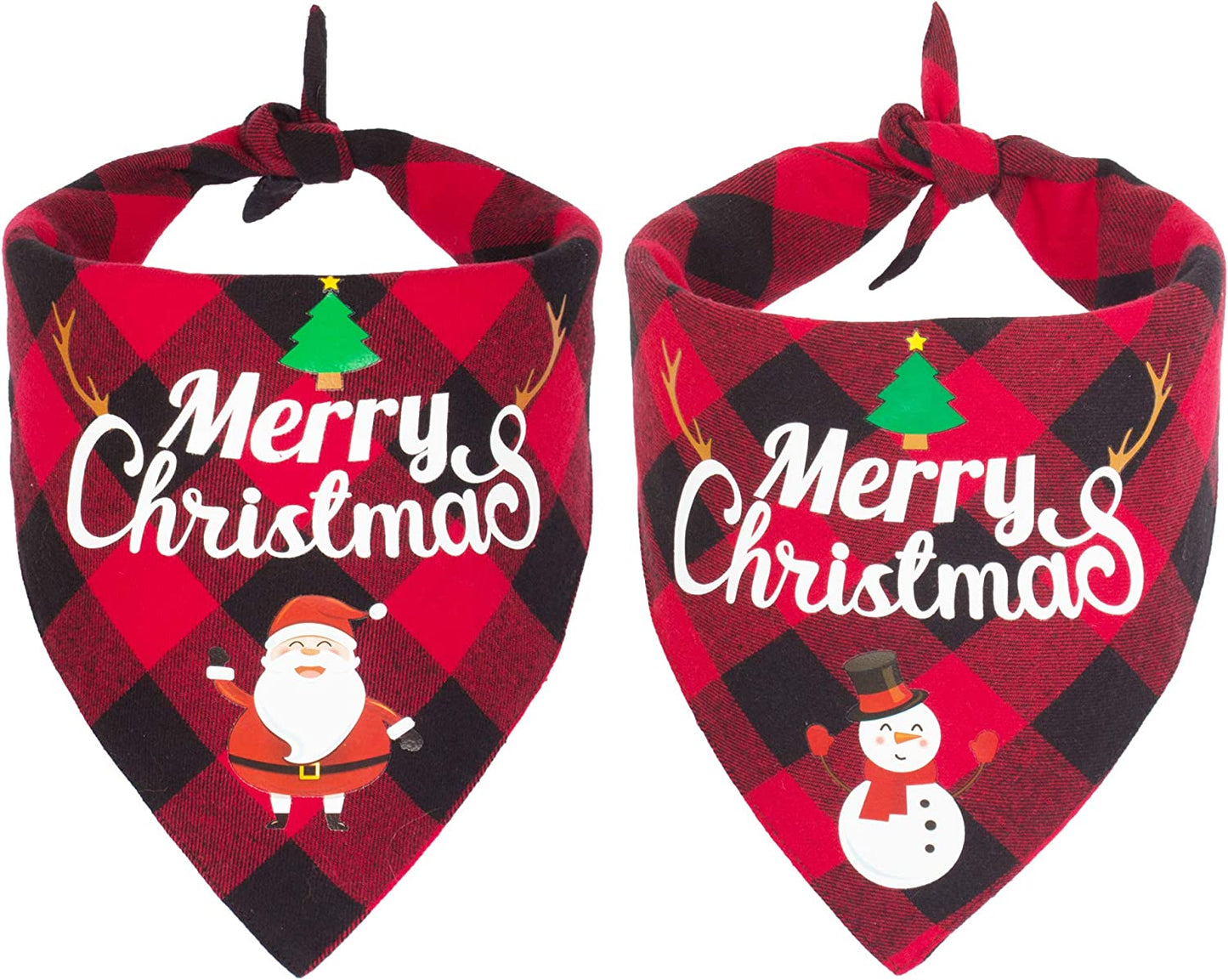 2 Pack Dog Bandana Christmas Classic Plaid Pet Scarf Triangle Bibs Kerchief Merry Christmas Red Santa Snowman Bandana for Medium Large Dogs Pets (Large)