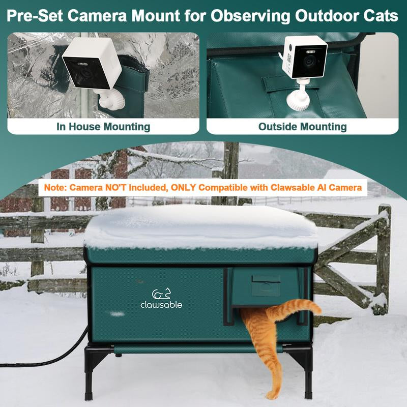 Indestructible Heated Cat House for outside Cats Winter, 100% Weatherproof, Safe Escape Door, Insulated Outdoor Cat Shelter with Heater for Feral Barn Cat Kitty