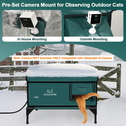 Indestructible Heated Cat House for outside Cats Winter, 100% Weatherproof, Safe Escape Door, Insulated Outdoor Cat Shelter with Heater for Feral Barn Cat Kitty