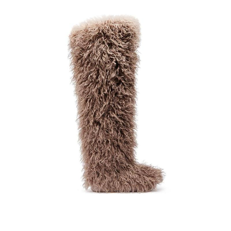 AZALEA WANG TEMPLETON TAUPE FAUX POODLE FUR over the KNEE BOOT