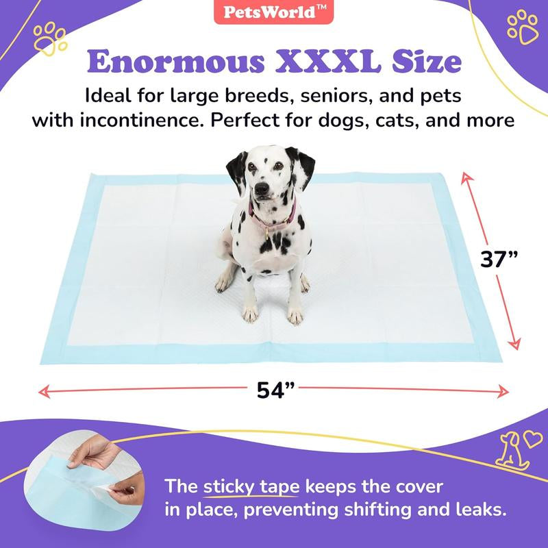 PETSWORLD Enormous Dog Training & Potty Pads, 37X54 Inch - Tear Resistant with Strong Leak-Proof Backing, Optional Adhesive Tape