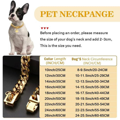 18K Gold Plated Dog Cuban Chain Collar – Custom Initial A–Z Letter Pendant, Heavy Duty Stainless Steel Dog Necklace, Luxury Pet Accessories for All Dog Sizes16/18/20/22/24/26Inch Pet Necklace