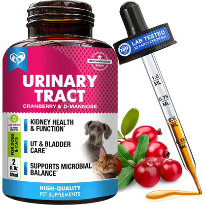 Cat & Dog Urinary Tract Infection Treatment & Natural UTI Cranberry -Kidney+Bladder Support Supplement - Best Prevention Urine Incontinence, Bladder Stones - Pet Renal Health & UTI Care Drops