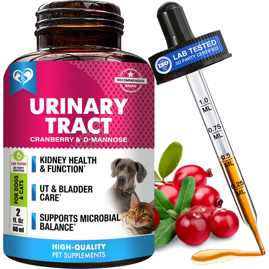 Cat & Dog Urinary Tract Infection Treatment & Natural UTI Cranberry -Kidney+Bladder Support Supplement - Best Prevention Urine Incontinence, Bladder Stones - Pet Renal Health & UTI Care Drops