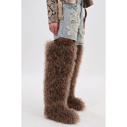 AZALEA WANG TEMPLETON TAUPE FAUX POODLE FUR over the KNEE BOOT