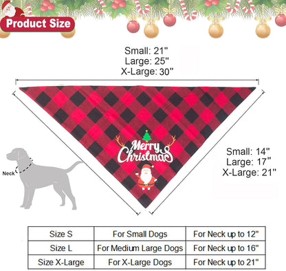 2 Pack Dog Bandana Christmas Classic Plaid Pet Scarf Triangle Bibs Kerchief Merry Christmas Red Santa Snowman Bandana for Medium Large Dogs Pets (Large)