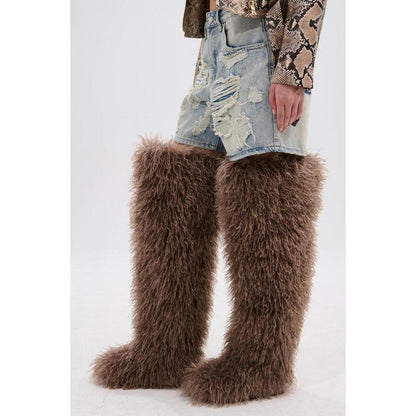 AZALEA WANG TEMPLETON TAUPE FAUX POODLE FUR over the KNEE BOOT