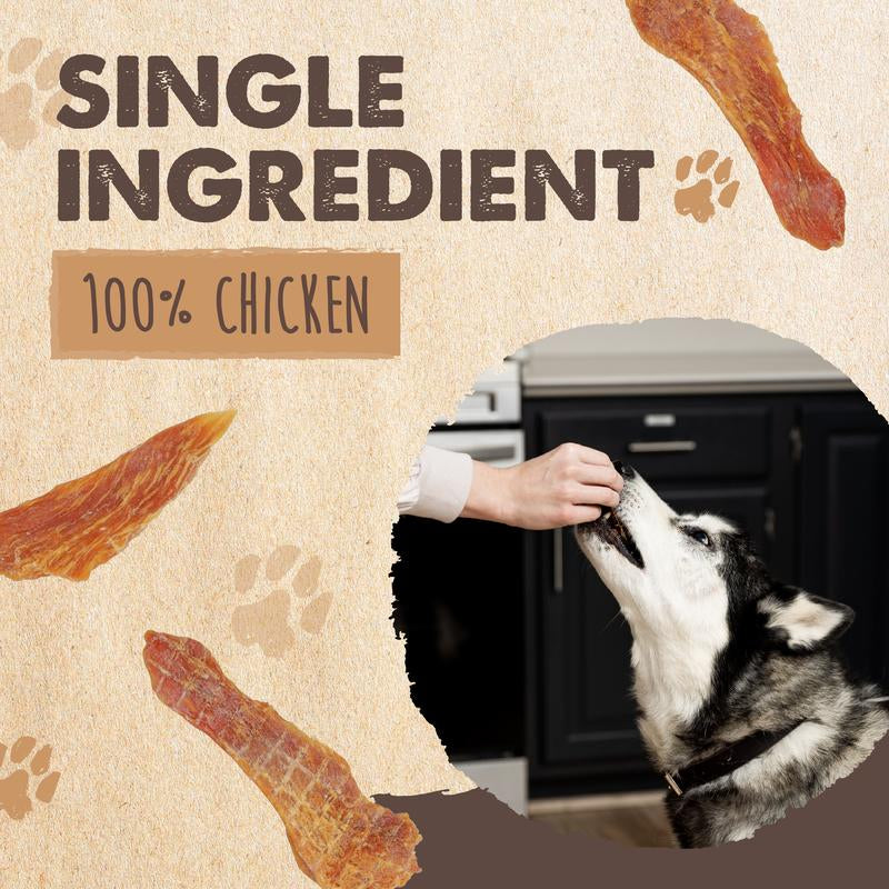 Mighty Paw Naturals Chicken Jerky Dog Treats - Grain-Free High-Protein Snack for Pups, 100% Natural, Cage-Free, Gluten-Free, Chemical-Free, Nutrient-Rich, Low Fat, Mess-Free, Digestible
