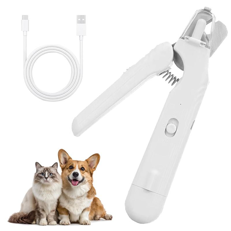 【Tiktokshopfalldealsforyou】2-In-1 Cat and Dog Pet Nail Clipper - USB Rechargeable with LED Light and Safety Guard to Prevent Over-Trimming, Professional Grooming Tool for Cats, Simple and Safe Essential Pet Care Item, White