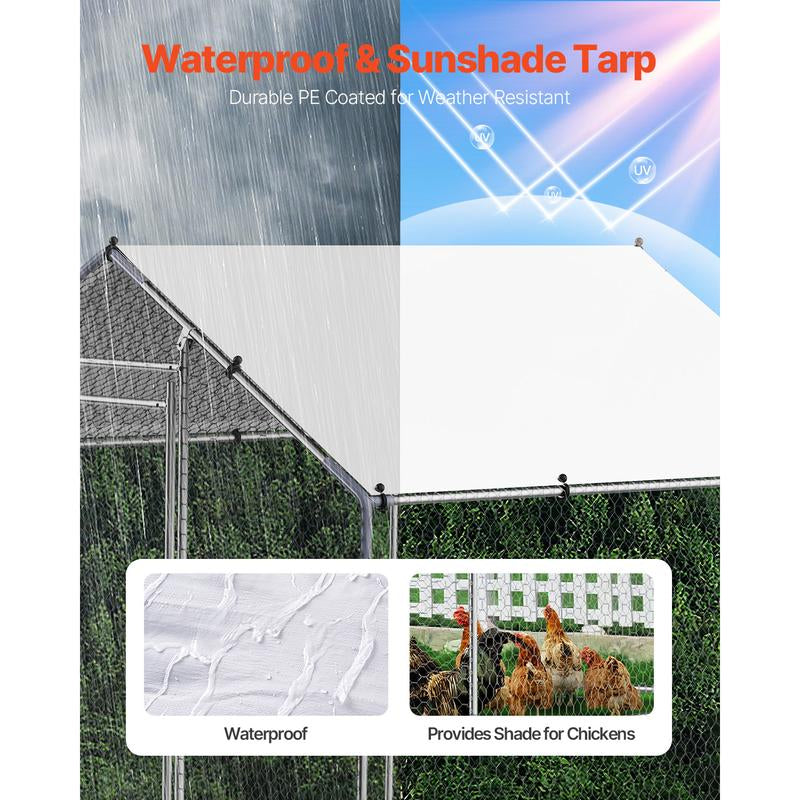 VEVOR Metal Chicken Coop, 9.8X6.5X6.5Ft Large Walk-In Chicken Runs with Cover, Spire Roof Hen House Enclosure with Security Lock, Outdoor Duck Rabbit Cage Poultry Pen for Backyard, Farm, Yard