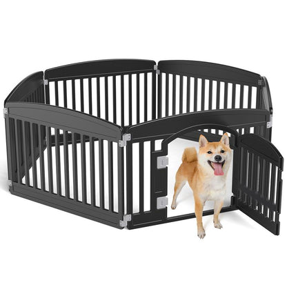 Pettrove - Plastic Pet Playpen, Durable Puppy Playpen with Lockable Door and Non-Slip Bottom, Portable Indoor Outdoor Puppy Pen