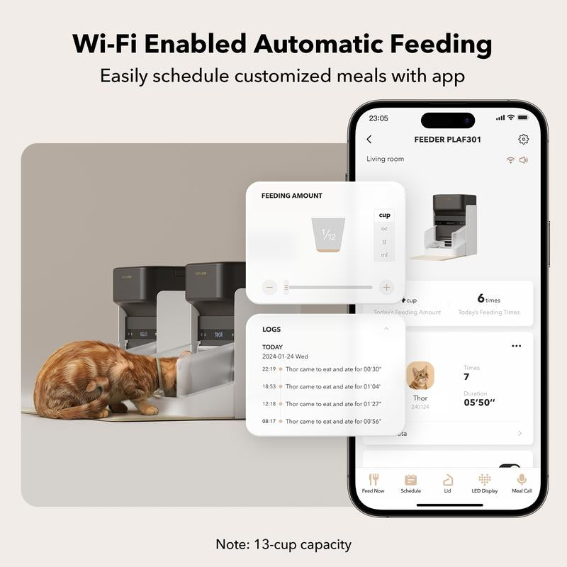 PETLIBRO Upgraded RFID Automatic Cat Feeder, 5G Wi-Fi Automatic Pet Feeder, 3L Auto Cat Feeder App Control with Light Collar Tag, Tag Activated One Automatic Cat Food Dispenser 1-10 Meals Control