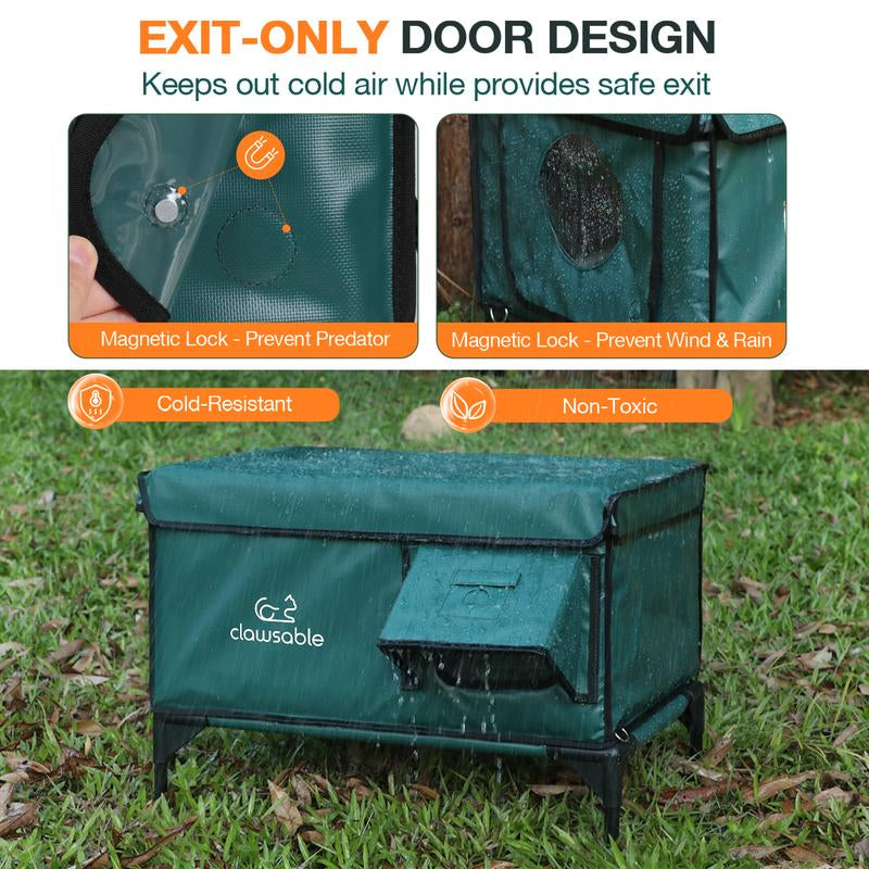 Indestructible Heated Cat House for outside Cats Winter, 100% Weatherproof, Safe Escape Door, Insulated Outdoor Cat Shelter with Heater for Feral Barn Cat Kitty