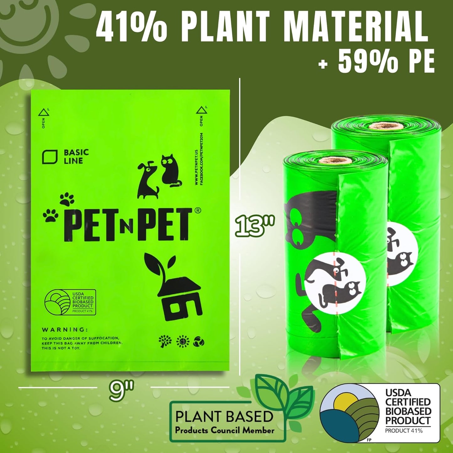 1080 Count Poo Bags Dogs USDA 41% Plant Based 72 Thick Dog Poop Bags Rolls 9X13 Leak-Proof Unscented