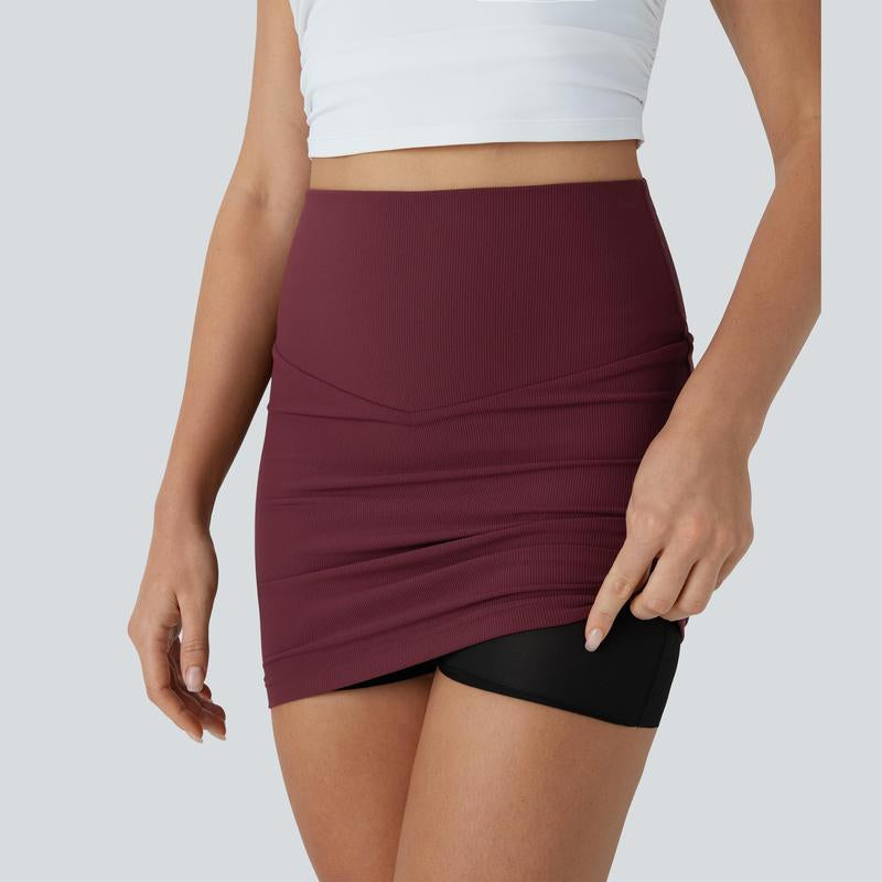 Patitoff Flow Pet Hair Resistant High Waisted Tummy Control 2-In-1 Bodycon Mini Casual Skirt