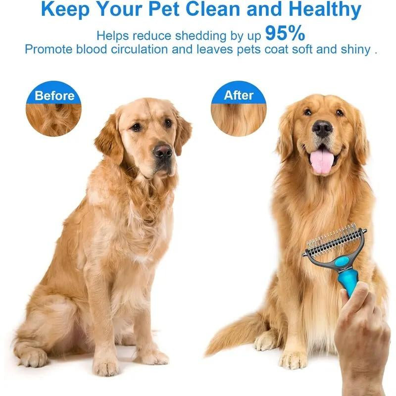 Pet Grooming Brush & Rake Tool - Removes Mats, Tangles | Dog Grooming Essential