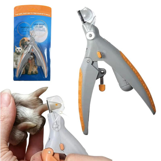LED Light Pet Nail Clipper- Great for Trimming Cats & Dogs Nails & Claws, 5X Magnification That Doubles as a Nail Trapper, Quick-Clip, Steel Blades