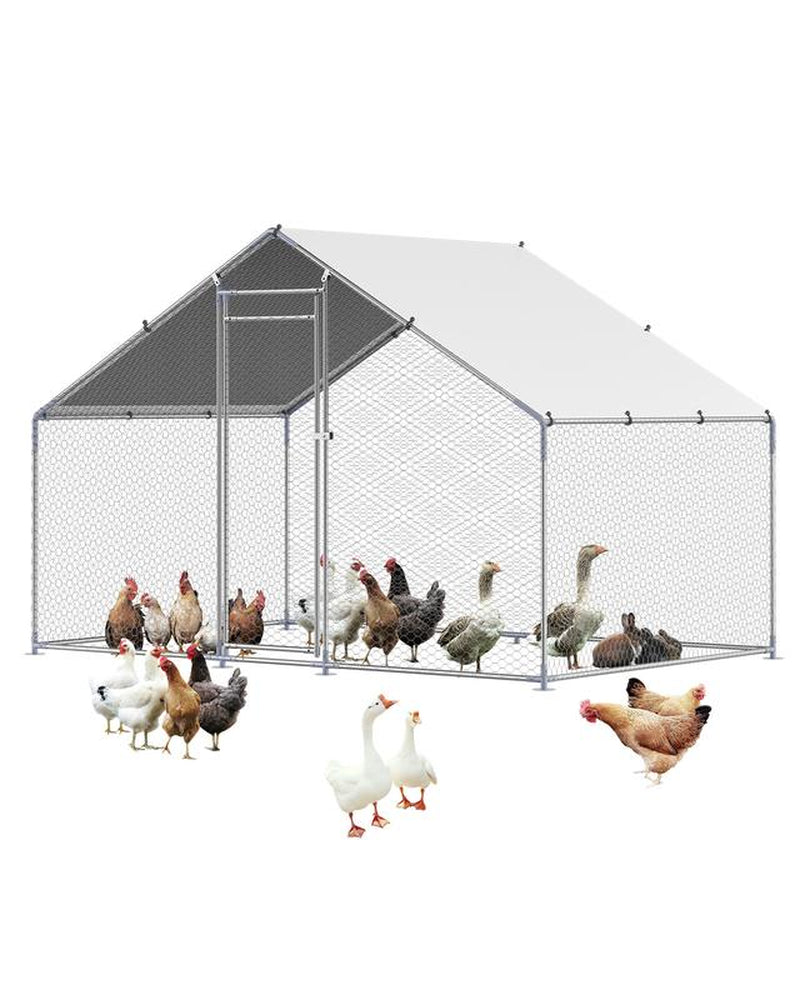VEVOR Metal Chicken Coop, 9.8X6.5X6.5Ft Large Walk-In Chicken Runs with Cover, Spire Roof Hen House Enclosure with Security Lock, Outdoor Duck Rabbit Cage Poultry Pen for Backyard, Farm, Yard