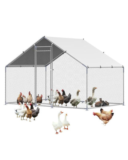 VEVOR Metal Chicken Coop, 9.8X6.5X6.5Ft Large Walk-In Chicken Runs with Cover, Spire Roof Hen House Enclosure with Security Lock, Outdoor Duck Rabbit Cage Poultry Pen for Backyard, Farm, Yard