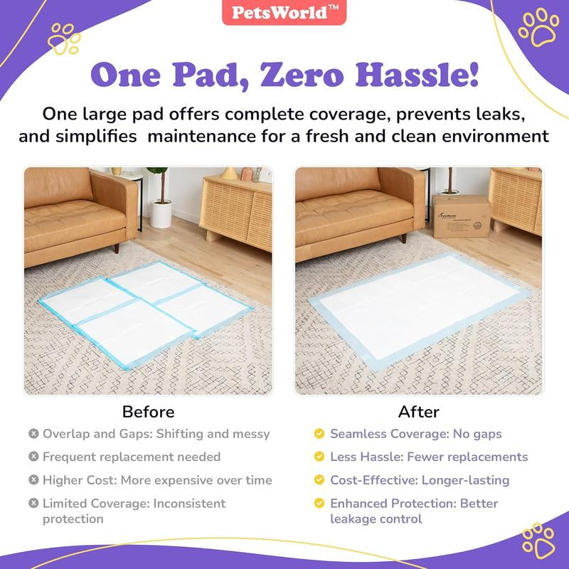 PETSWORLD Enormous Dog Training & Potty Pads, 37X54 Inch - Tear Resistant with Strong Leak-Proof Backing, Optional Adhesive Tape