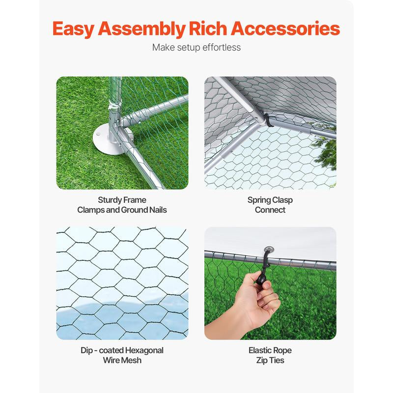 VEVOR Metal Chicken Coop, 9.8X6.5X6.5Ft Large Walk-In Chicken Runs with Cover, Spire Roof Hen House Enclosure with Security Lock, Outdoor Duck Rabbit Cage Poultry Pen for Backyard, Farm, Yard