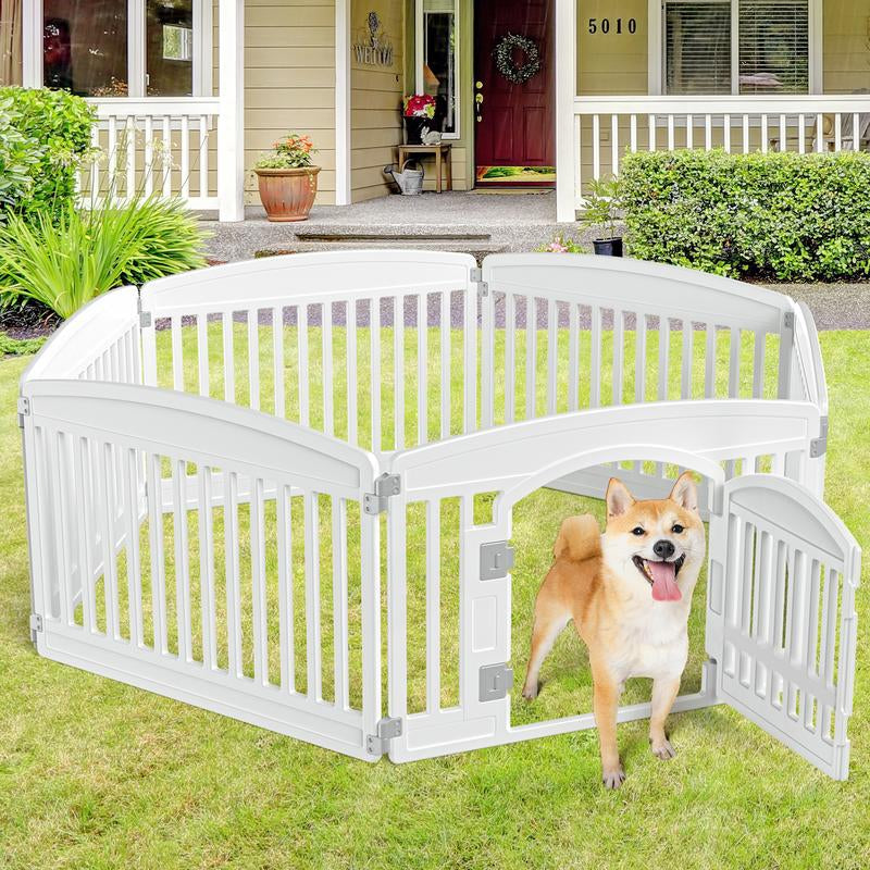 Pettrove - Plastic Pet Playpen, Durable Puppy Playpen with Lockable Door and Non-Slip Bottom, Portable Indoor Outdoor Puppy Pen