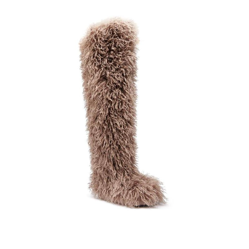 AZALEA WANG TEMPLETON TAUPE FAUX POODLE FUR over the KNEE BOOT