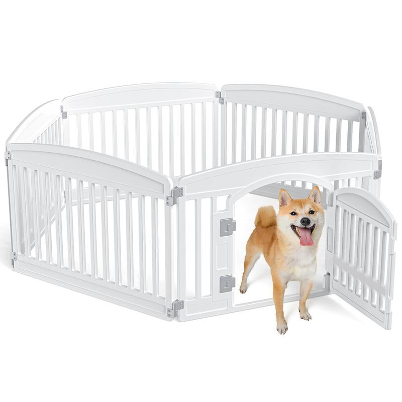 Pettrove - Plastic Pet Playpen, Durable Puppy Playpen with Lockable Door and Non-Slip Bottom, Portable Indoor Outdoor Puppy Pen