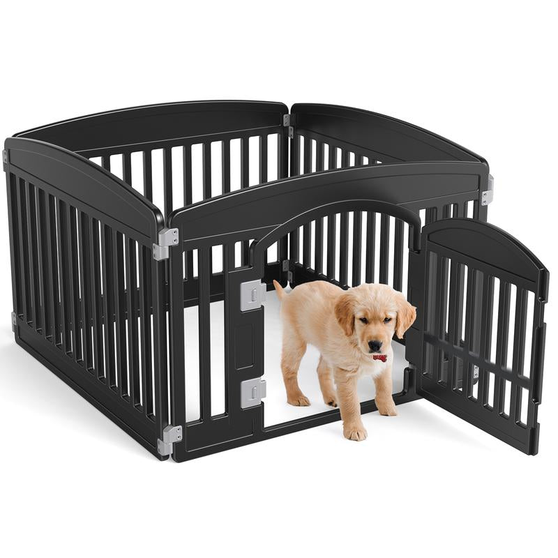 Pettrove - Plastic Pet Playpen, Durable Puppy Playpen with Lockable Door and Non-Slip Bottom, Portable Indoor Outdoor Puppy Pen