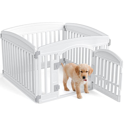 Pettrove - Plastic Pet Playpen, Durable Puppy Playpen with Lockable Door and Non-Slip Bottom, Portable Indoor Outdoor Puppy Pen