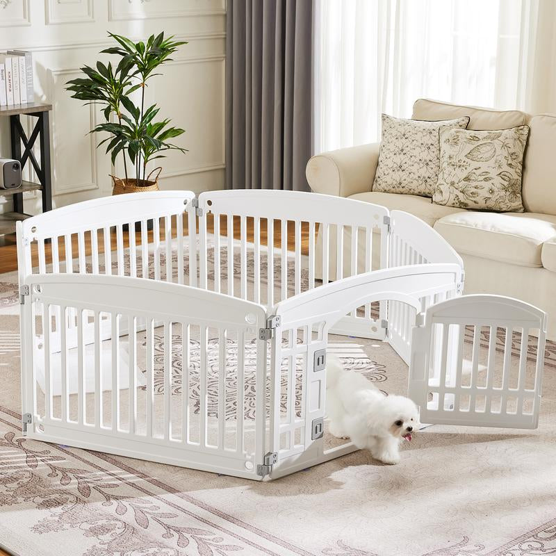 Pettrove - Plastic Pet Playpen, Durable Puppy Playpen with Lockable Door and Non-Slip Bottom, Portable Indoor Outdoor Puppy Pen