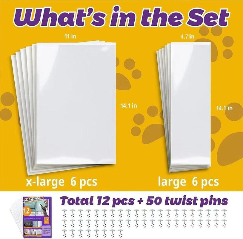 AISOON 12 Pack anti Cat Scratch Furniture Protector, Couch Protector from Cat Claws - Heavy-Duty, Easy-To-Apply Scratching Deterrent and Shield for Sofa Corners, Walls, Doors- with 50 Twist Pins