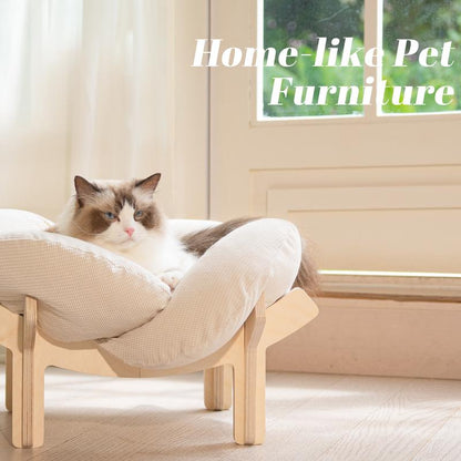 Elevated Flower Cat Bed，Wooden with Cushion， Fluffy Pet Couch Sofa for Indoor Cats and Dogs， Raised Kitty Lounge Chair， Suitable for Puppy, Cat Furniture(Large)