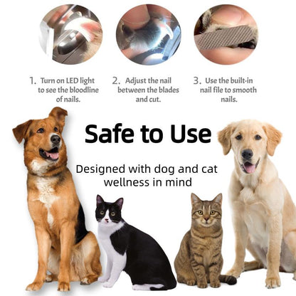 LED Light Pet Nail Clipper- Great for Trimming Cats & Dogs Nails & Claws, 5X Magnification That Doubles as a Nail Trapper, Quick-Clip, Steel Blades