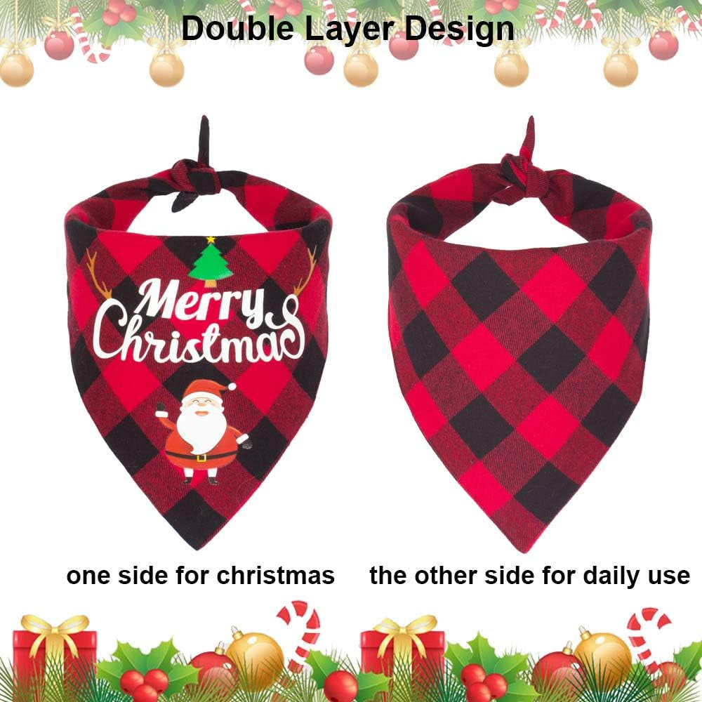 2 Pack Dog Bandana Christmas Classic Plaid Pet Scarf Triangle Bibs Kerchief Merry Christmas Red Santa Snowman Bandana for Medium Large Dogs Pets (Large)