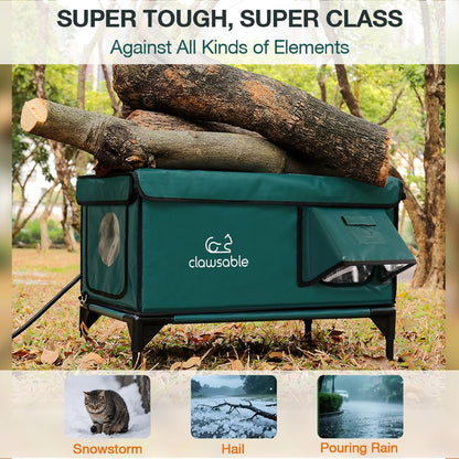 Indestructible Heated Cat House for outside Cats Winter, 100% Weatherproof, Safe Escape Door, Insulated Outdoor Cat Shelter with Heater for Feral Barn Cat Kitty